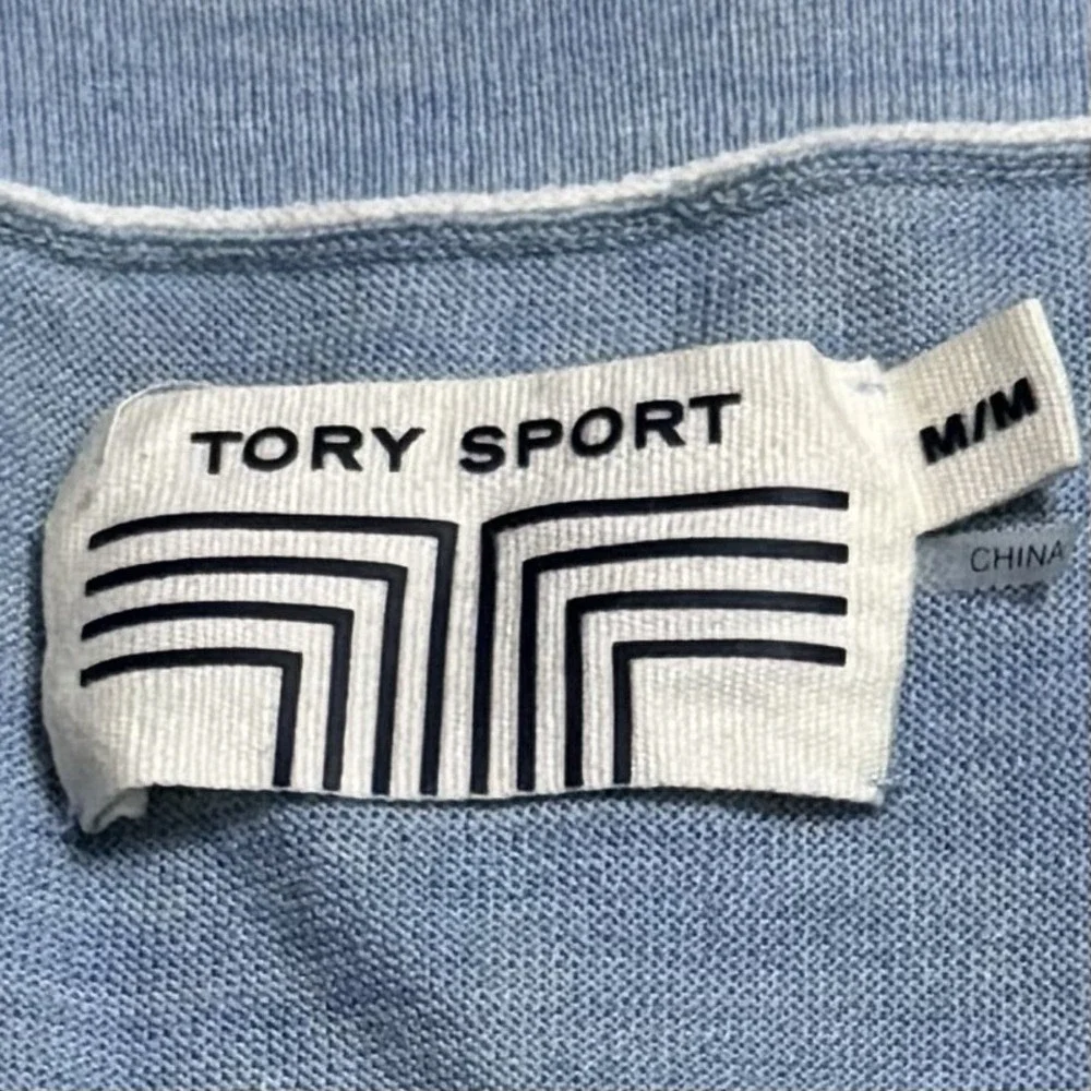FLAWED Tory Burch Merino Wool Blend Light‎ Blue V-Neck Lightweight Sweater M